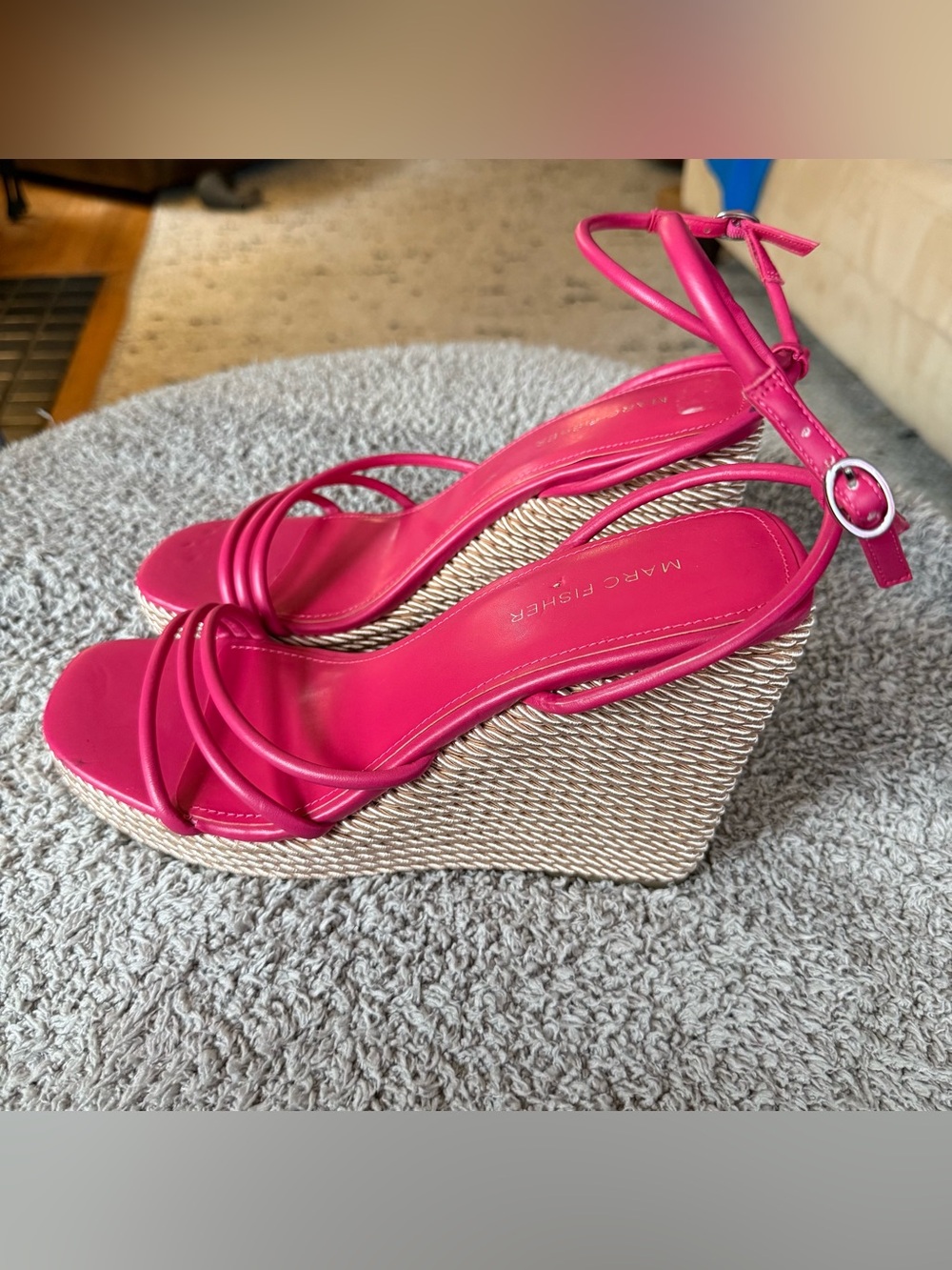 Marc Fisher Pink strappy wedge sandals size 10